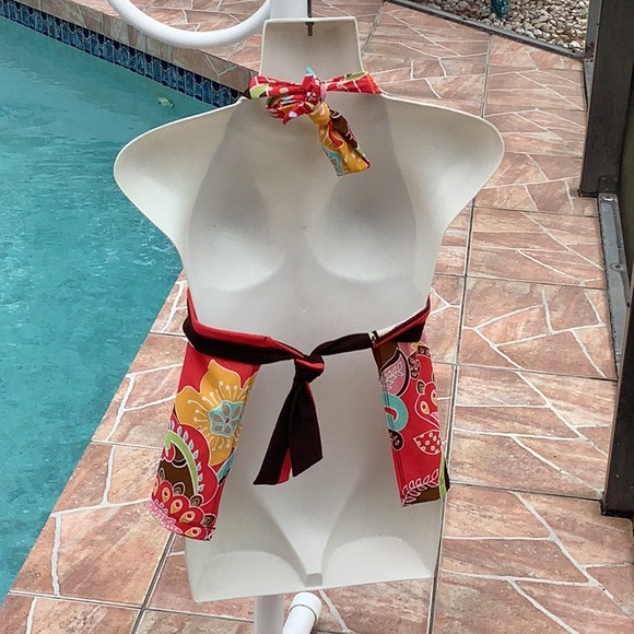 ANA tankini top size (8) colorful ties around neck no wires coral, yellow - Picture 3 of 8